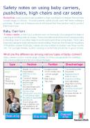 Cover: Safety notes on using baby carriers, pushchairs, high chairs and car seats